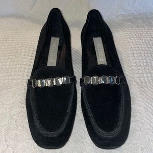 Fieldgear Sz 7M blk suede Paula flats jewel accent